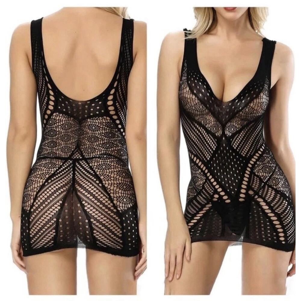 Women's Fishnet Dress / Swim Cover Up / Lingerie Mini Black One Size